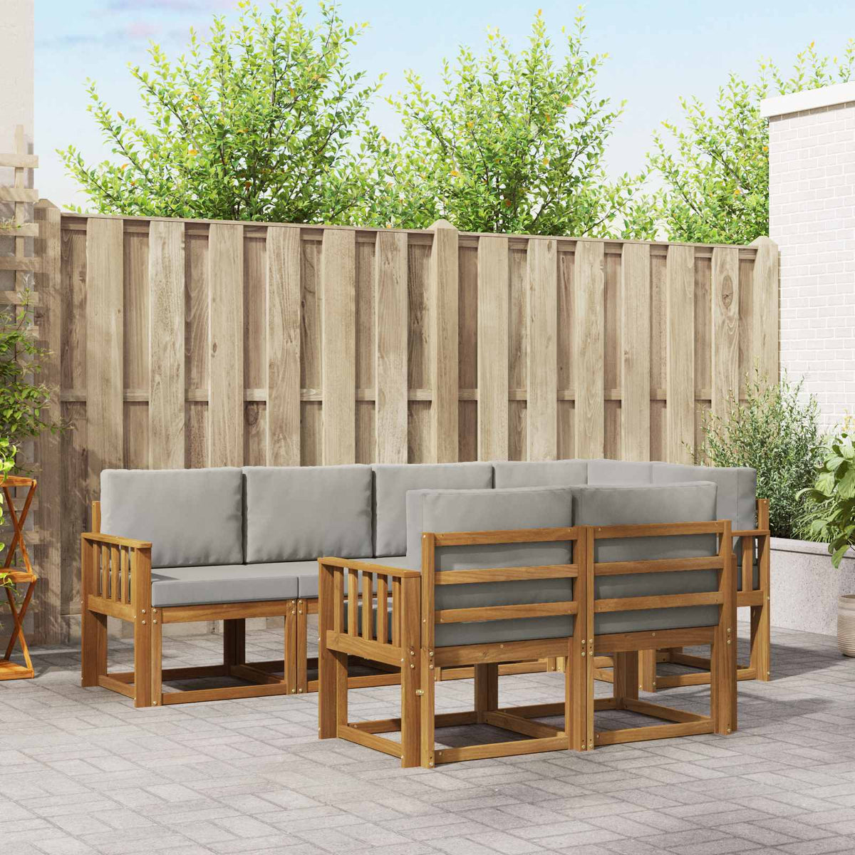 Buiten bankenset met kussen 7 pcs Natuurlijk en Lichtgrijs is nu te koop bij PeponiXL, paradijselijk wonen!