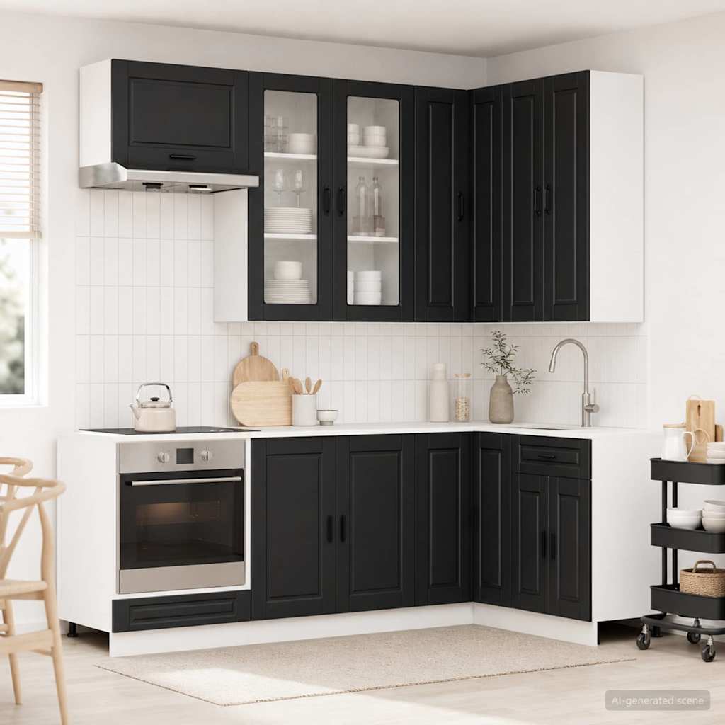 Keukenblok PORTO 8 pcs Zwart Bewerkt hout is nu te koop bij PeponiXL, paradijselijk wonen!