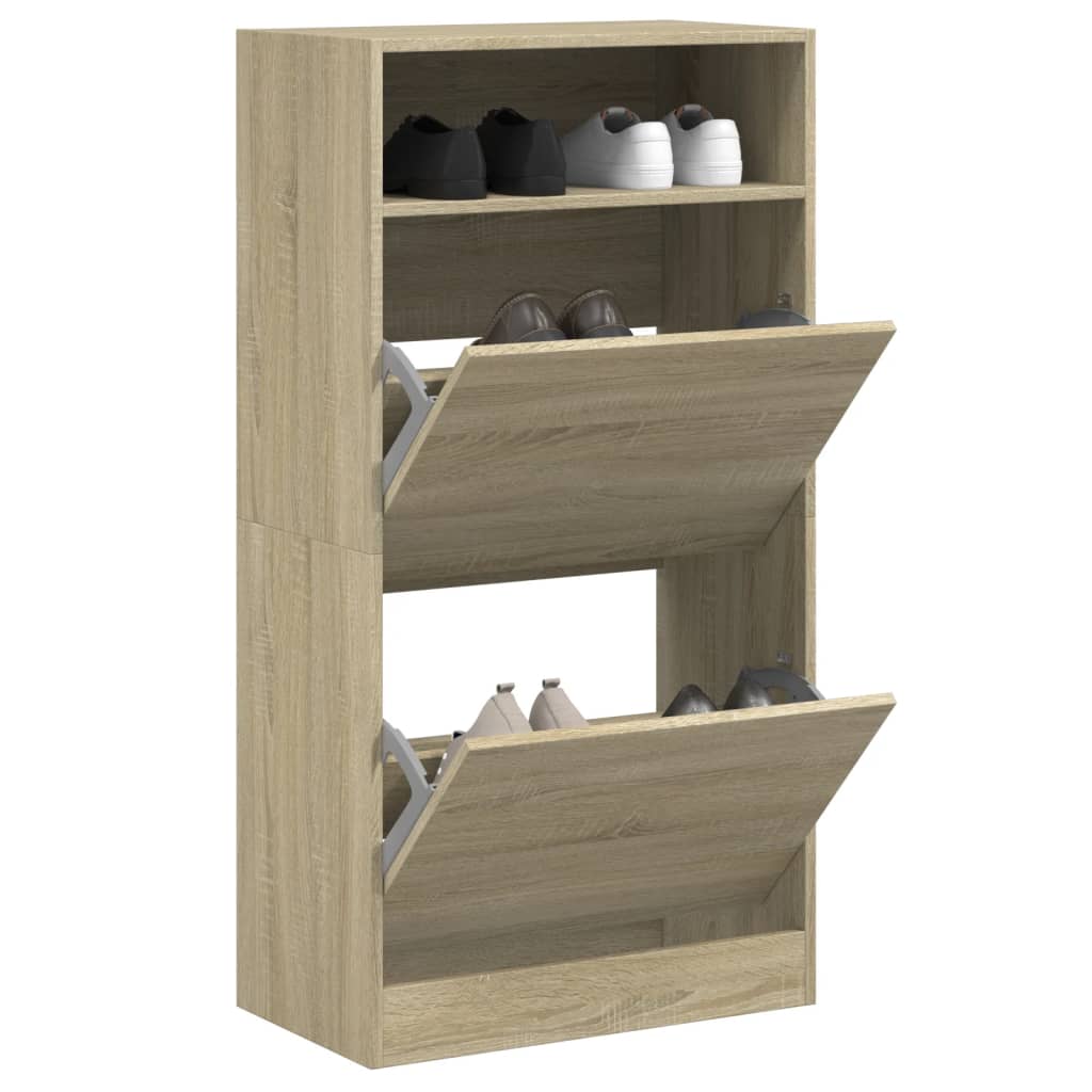 Schoenenkast 60x34x116 cm bewerkt hout sonoma eikenkleurig is nu te koop bij PeponiXL, paradijselijk wonen!