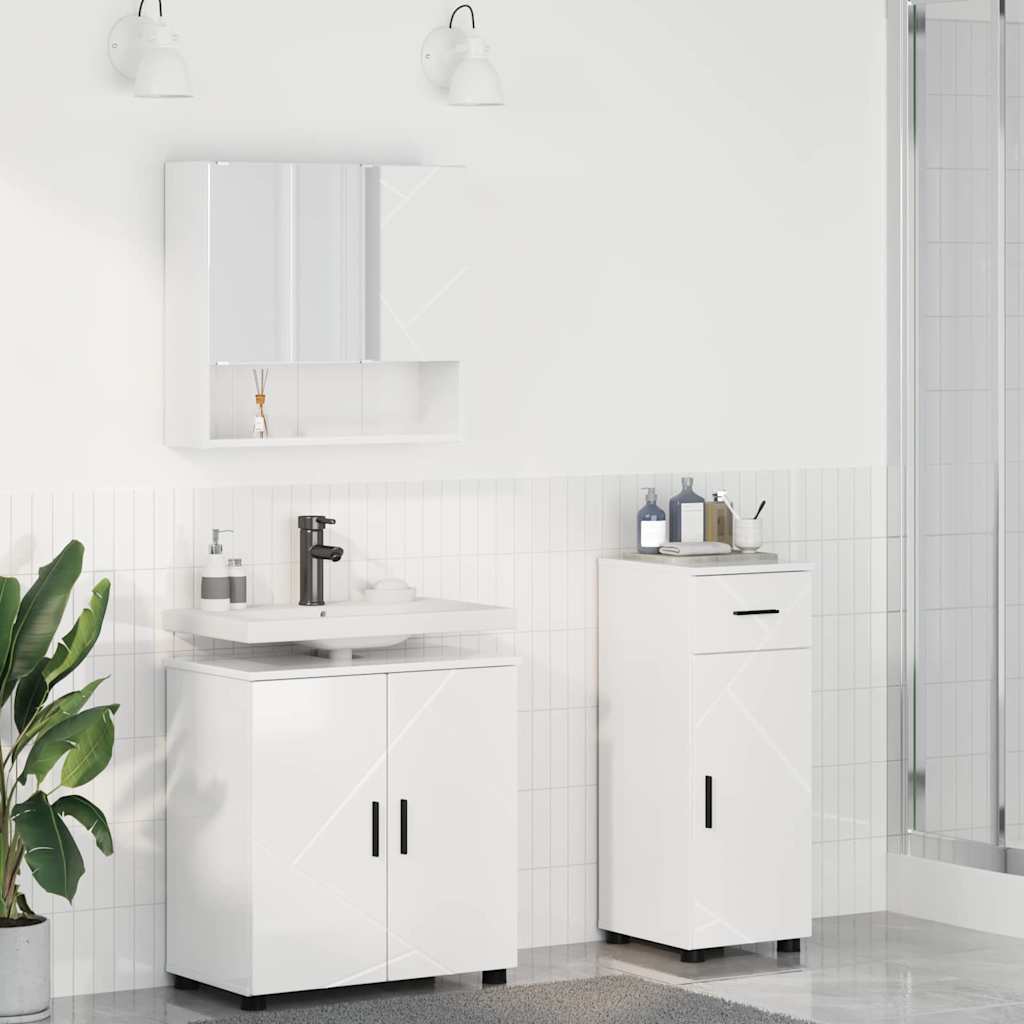 Badkamermeubelset 3 pcs Hoogglans wit Bewerkt hout & Metaal is nu te koop bij PeponiXL, paradijselijk wonen!