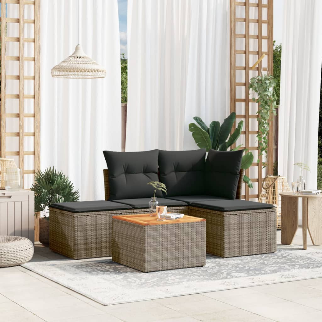 5-delige Loungeset met kussens poly rattan grijs is nu te koop bij PeponiXL, paradijselijk wonen!