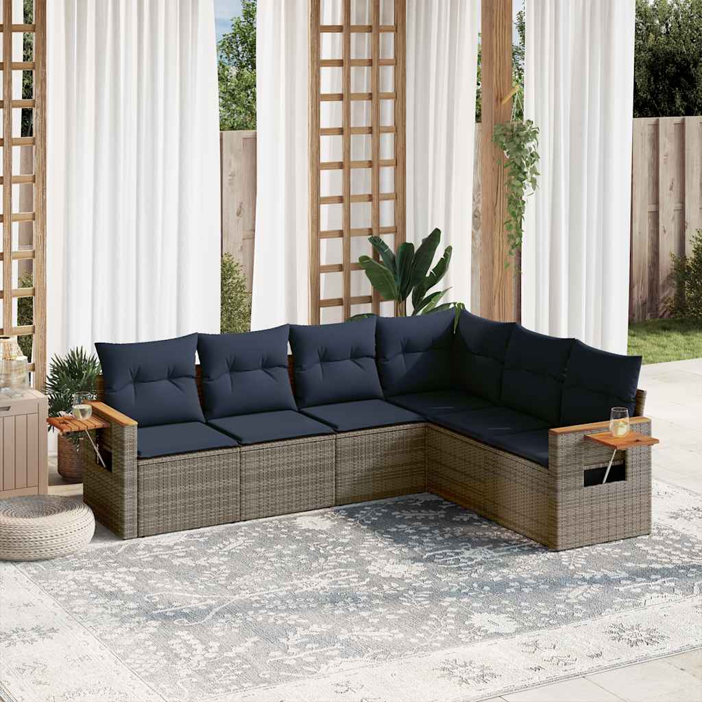 6-delige Loungeset met kussens poly rattan grijs is nu te koop bij PeponiXL, paradijselijk wonen!