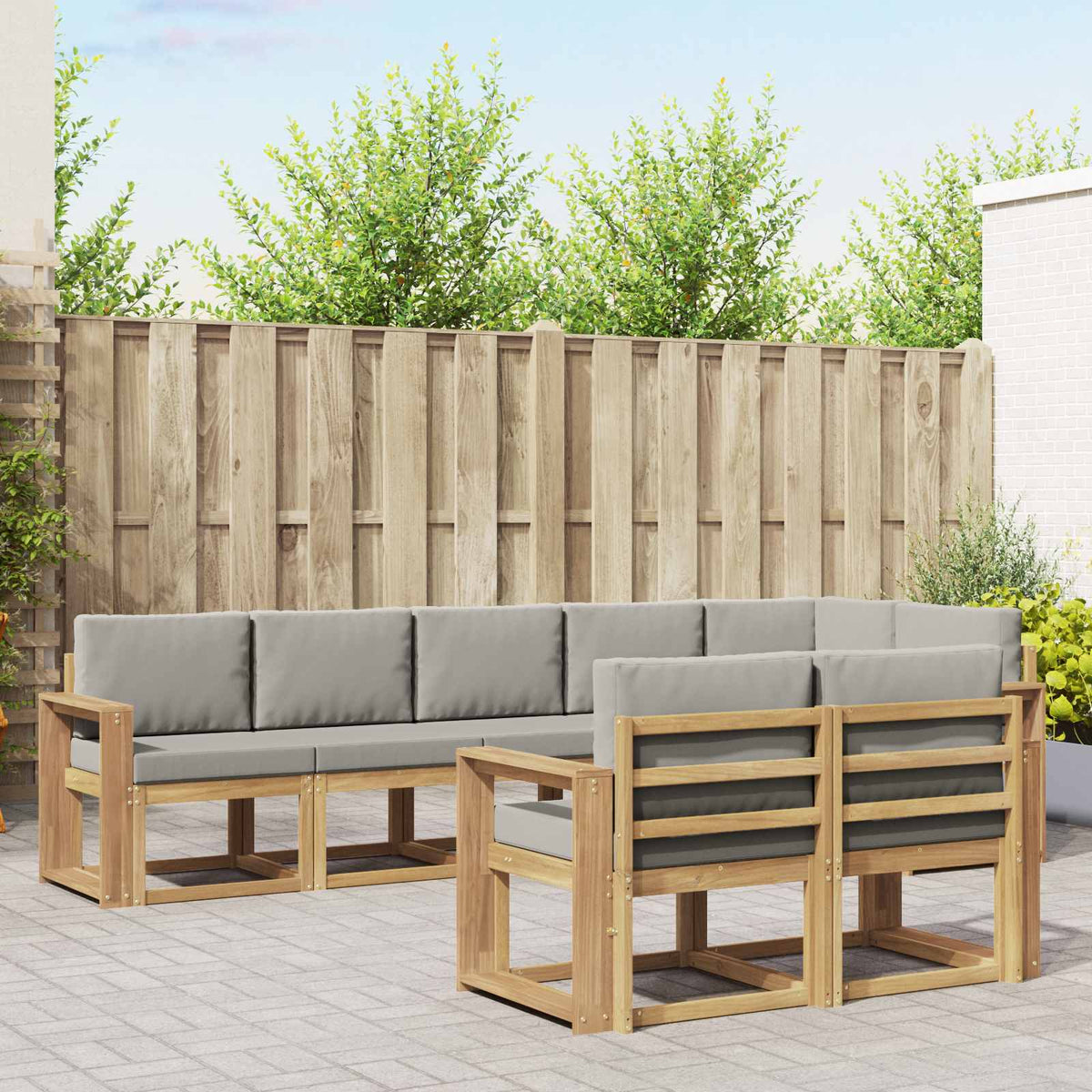 Buiten bankenset met kussen 8 pcs Wit en Lichtgrijs is nu te koop bij PeponiXL, paradijselijk wonen!
