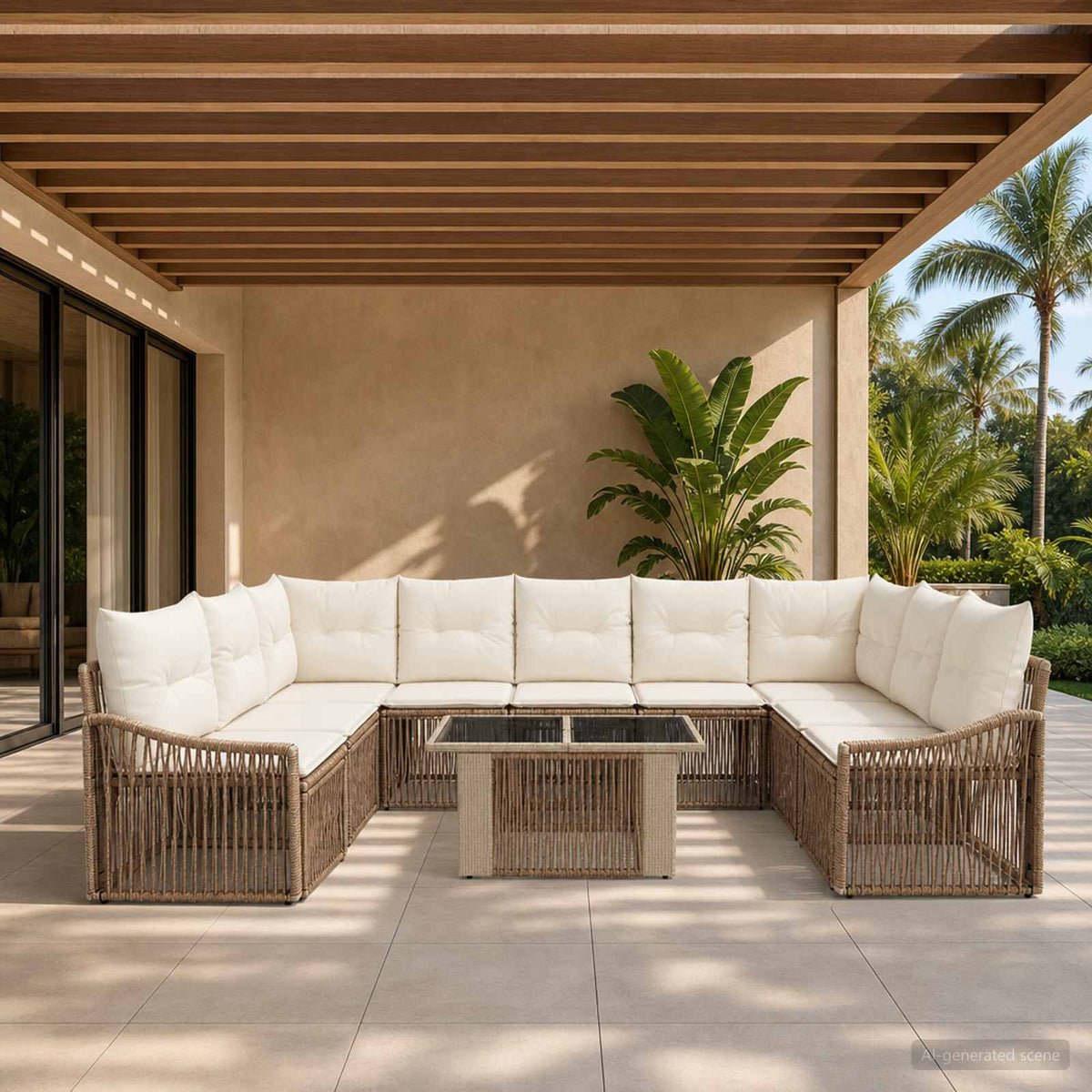 Tuinbankenset 10 st Beige en Crème Wit poly rattan is nu te koop bij PeponiXL, paradijselijk wonen!