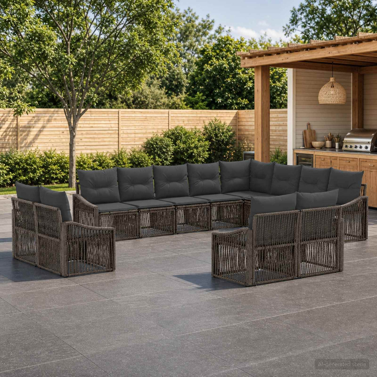 Tuinbankenset 12 pcs Grijs poly rattan is nu te koop bij PeponiXL, paradijselijk wonen!