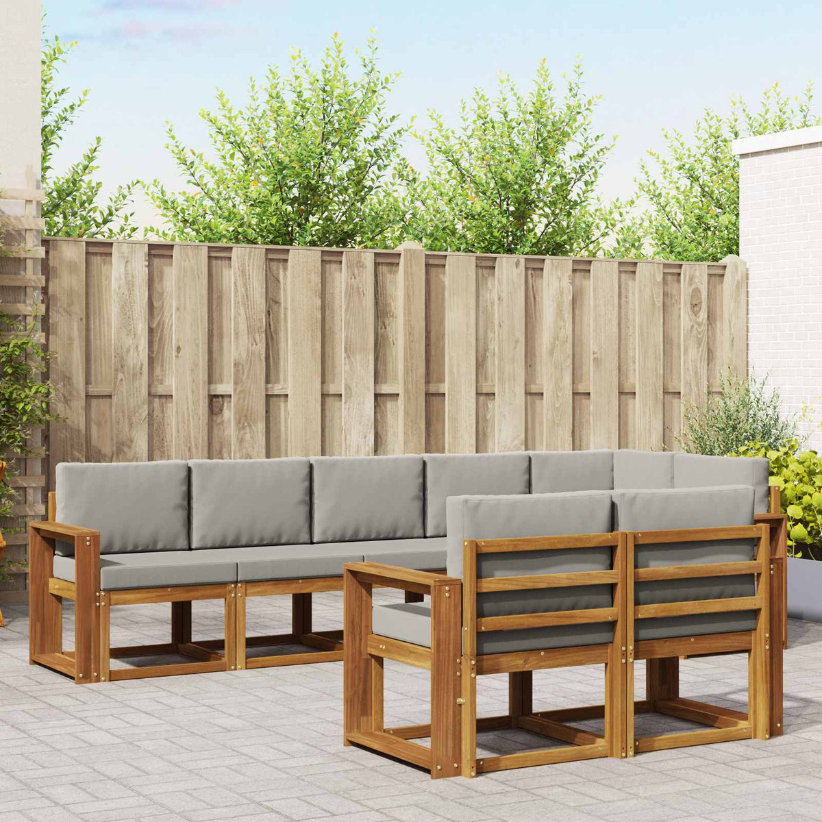 Buiten bankenset met kussen 8 pcs Natuurlijk en Lichtgrijs is nu te koop bij PeponiXL, paradijselijk wonen!