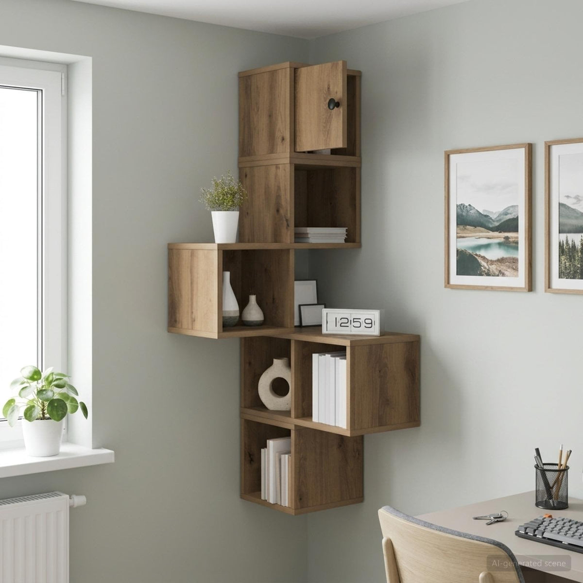 Wandhoekplank Artisanaal eiken 48 x 48 x 120 cm Bewerkt hout is nu te koop bij PeponiXL, paradijselijk wonen!