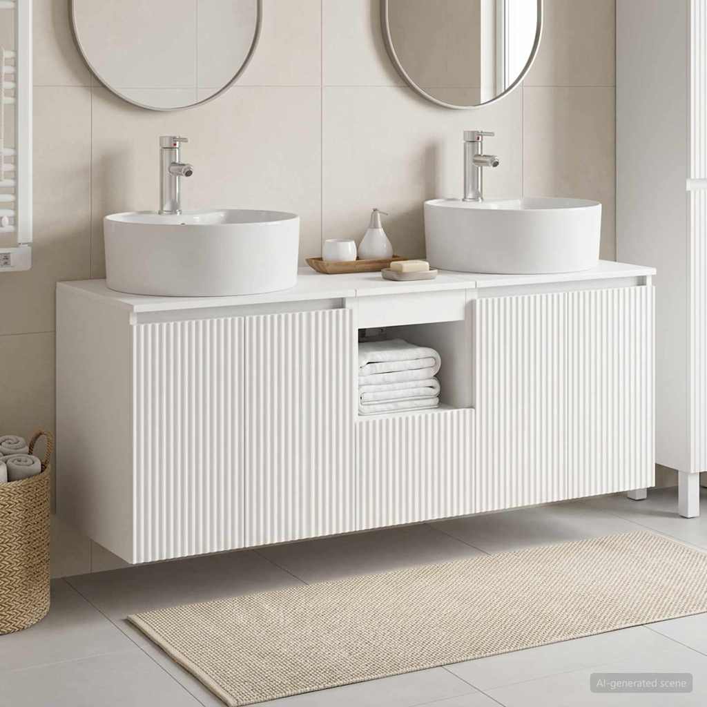 Badkamerkastenset 3 st Wit 49,5 x 44,5 x 65 cm Bewerkt hout is nu te koop bij PeponiXL, paradijselijk wonen!