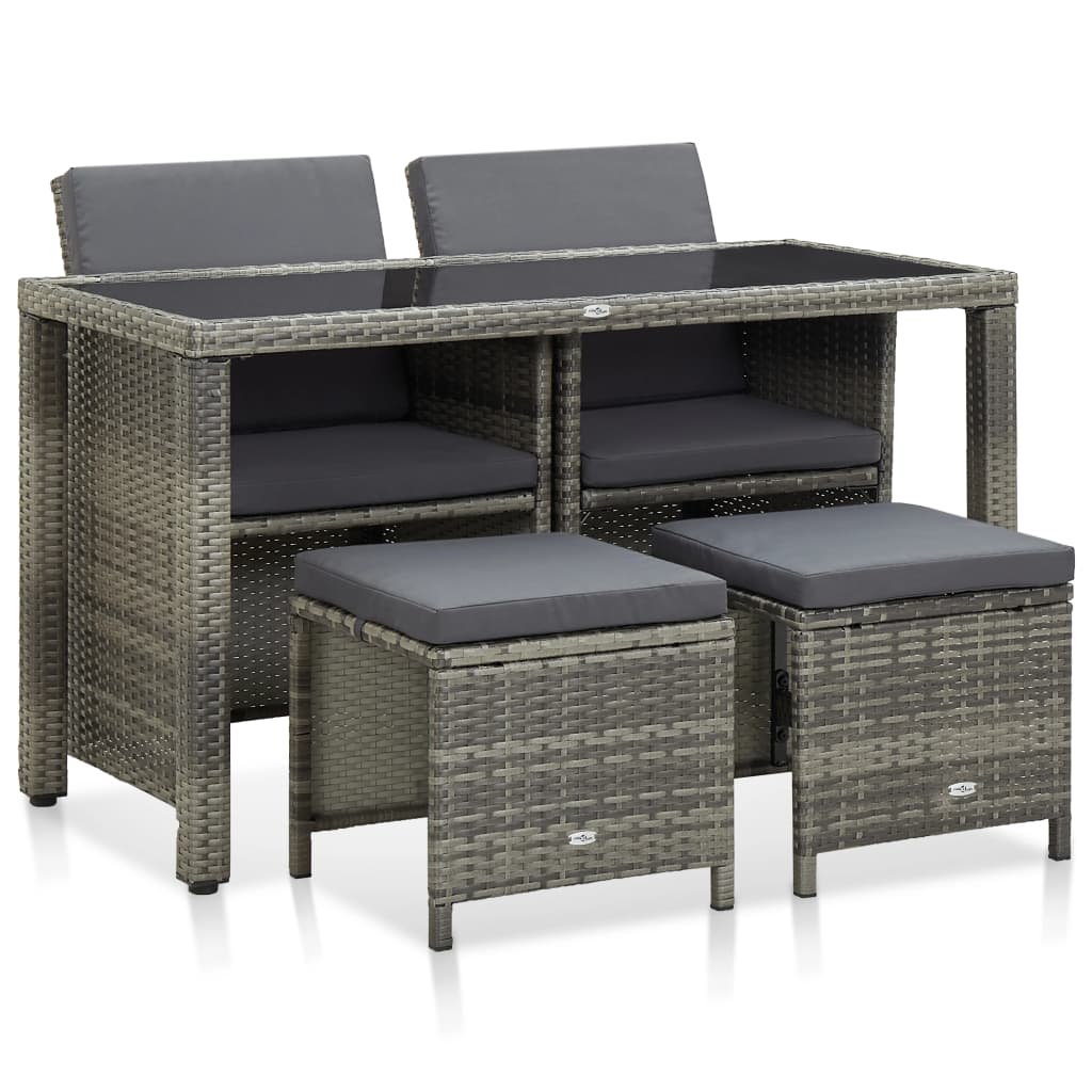 5-delige Tuinset met kussens poly rattan grijs is nu te koop bij PeponiXL, paradijselijk wonen!