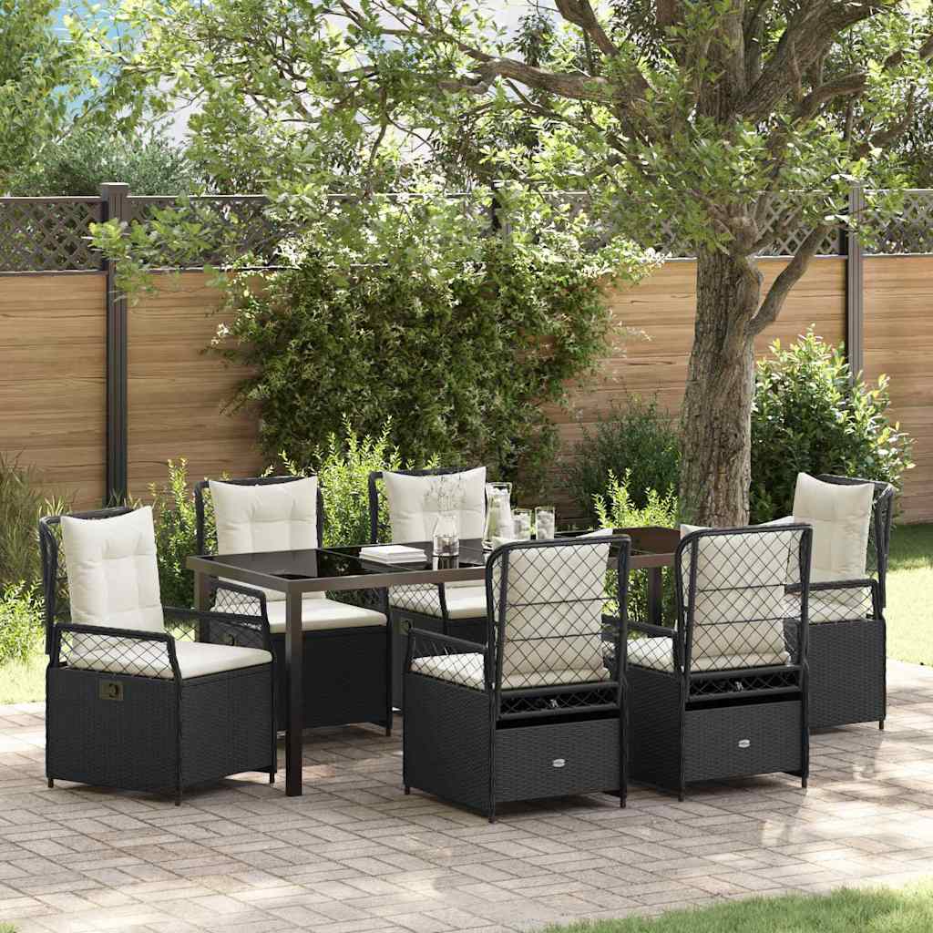 Tuin eettafelset 7 pcs Zwart poly rattan is nu te koop bij PeponiXL, paradijselijk wonen!