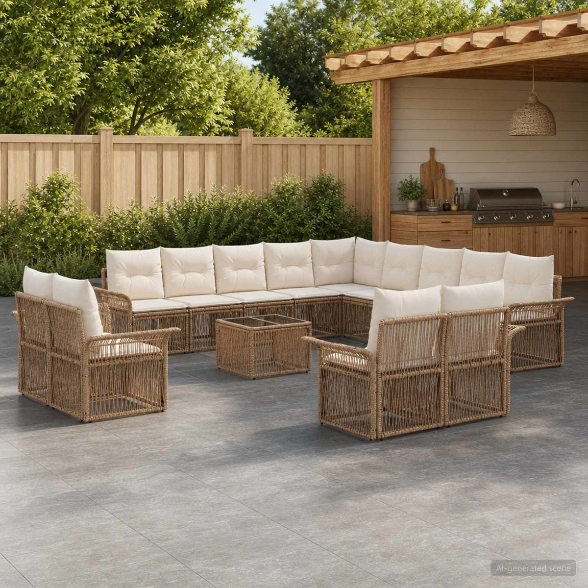 Tuinbankenset 14 pcs Beige en Crème Wit poly rattan is nu te koop bij PeponiXL, paradijselijk wonen!