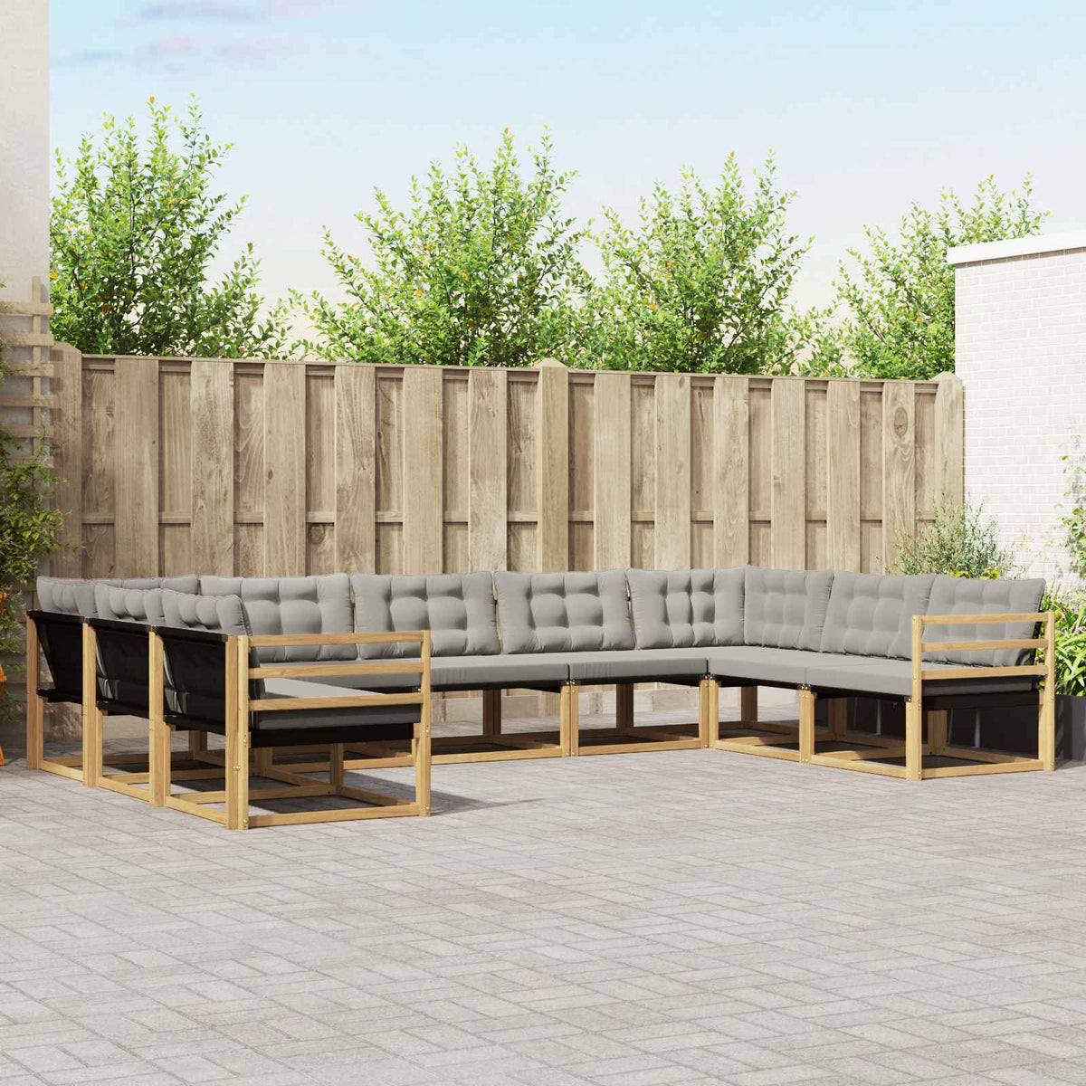 Buiten bankenset met kussen 9 pcs Wit en Lichtgrijs is nu te koop bij PeponiXL, paradijselijk wonen!