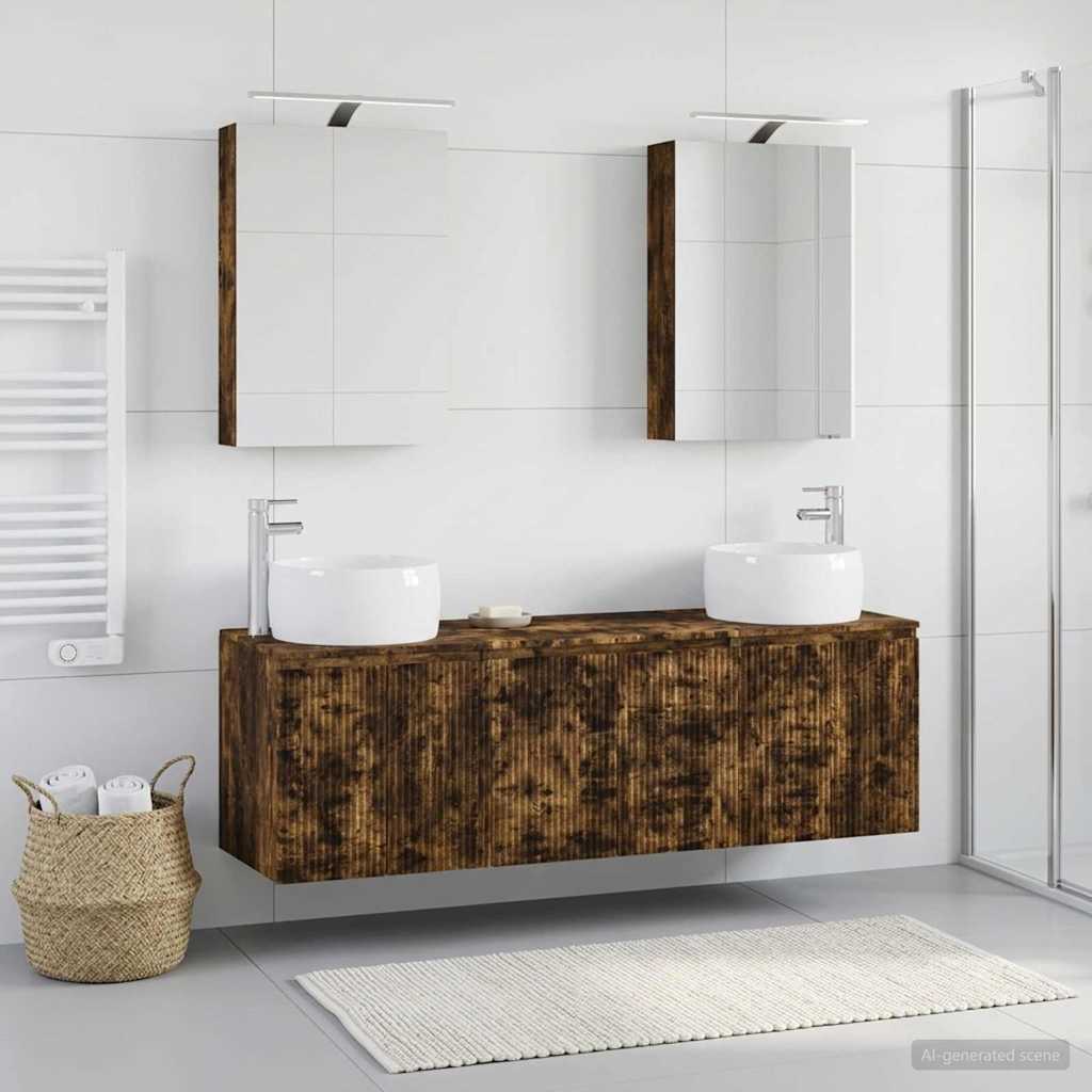 Badkamerkastenset 5 st Gerookt eiken Bewerkt hout is nu te koop bij PeponiXL, paradijselijk wonen!