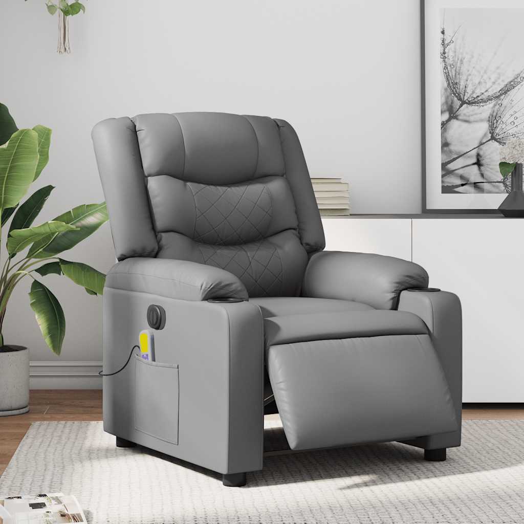 Massagestoel verstelbaar elektrisch kunstleer grijs is nu te koop bij PeponiXL, paradijselijk wonen!