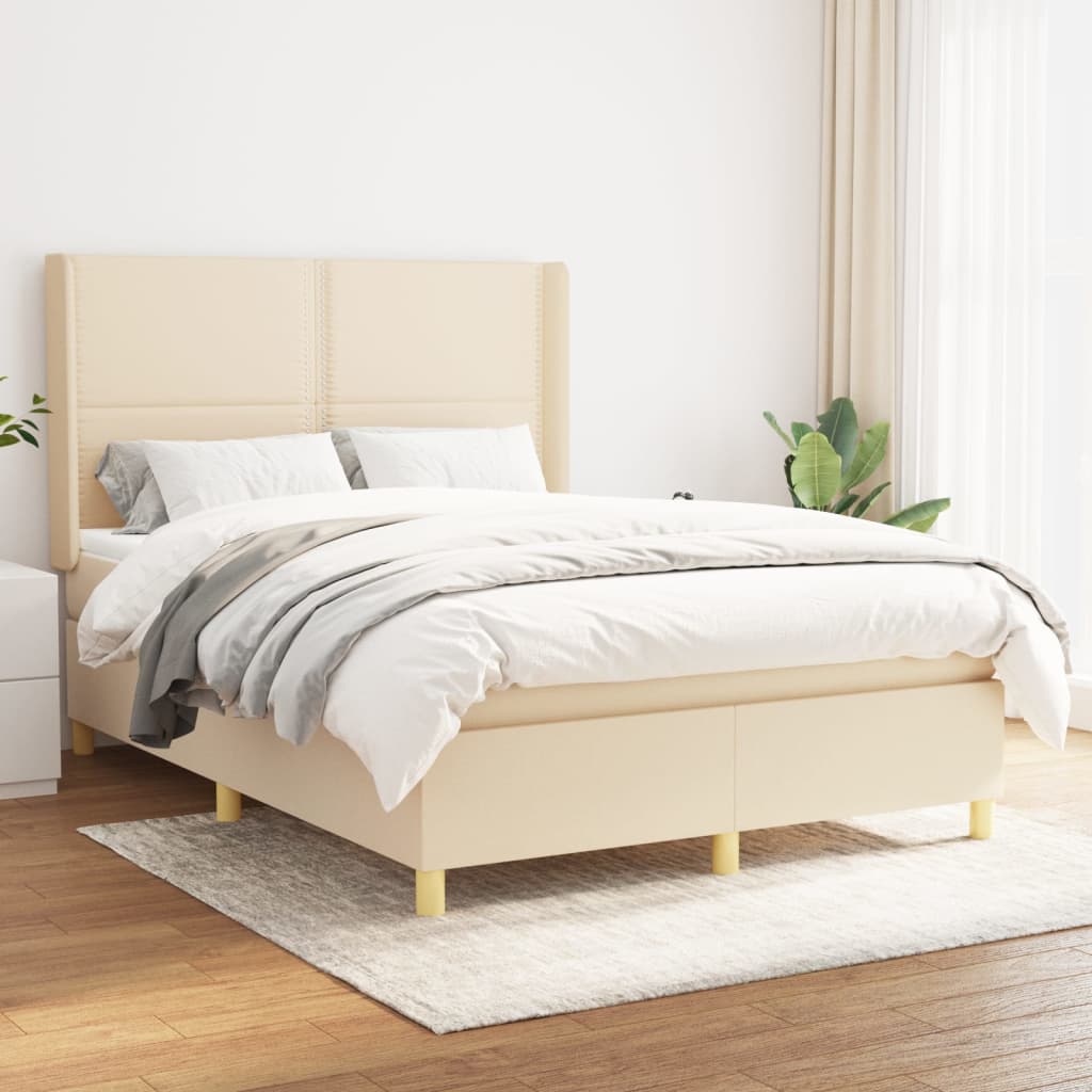 Boxspring met matras stof crèmekleurig 140x200 cm is nu te koop bij PeponiXL, paradijselijk wonen!