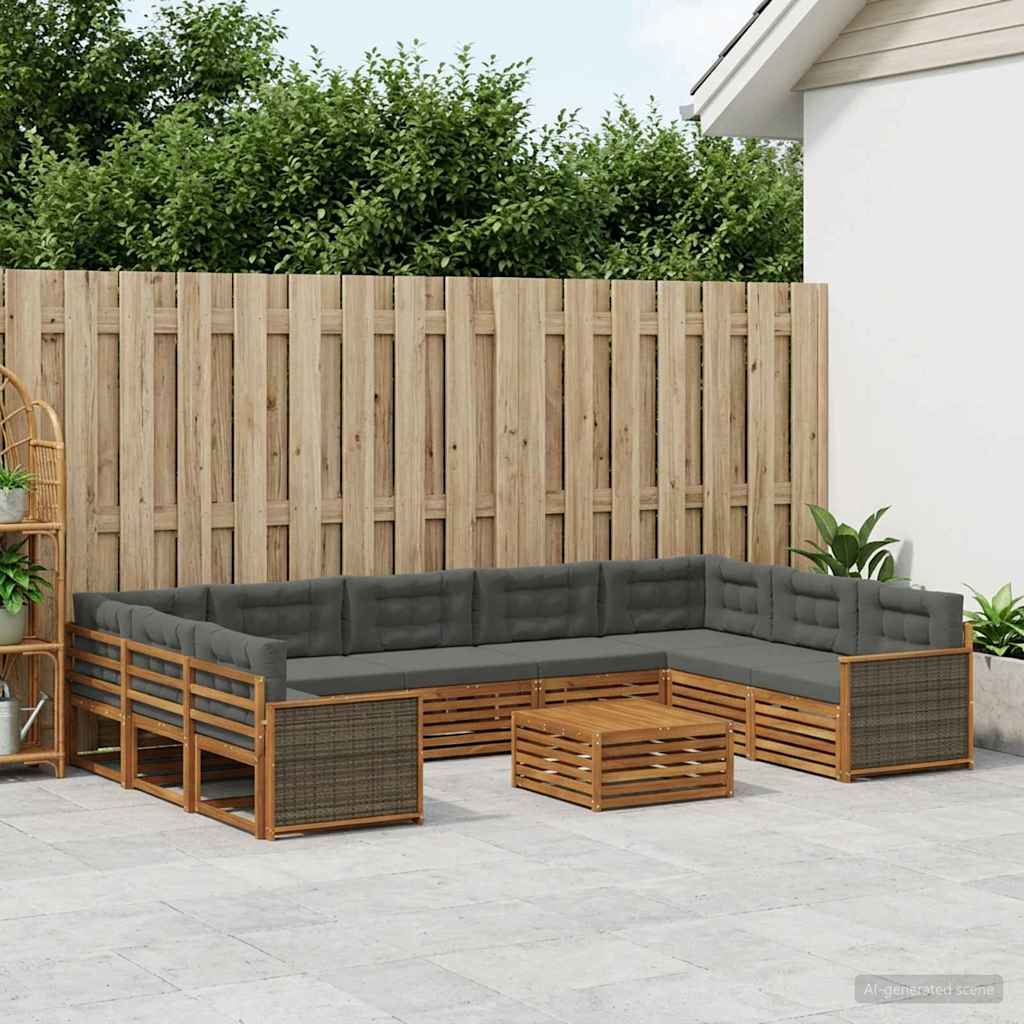 Buiten bankenset met kussen 10 pcs Natuurlijk en Antraciet is nu te koop bij PeponiXL, paradijselijk wonen!