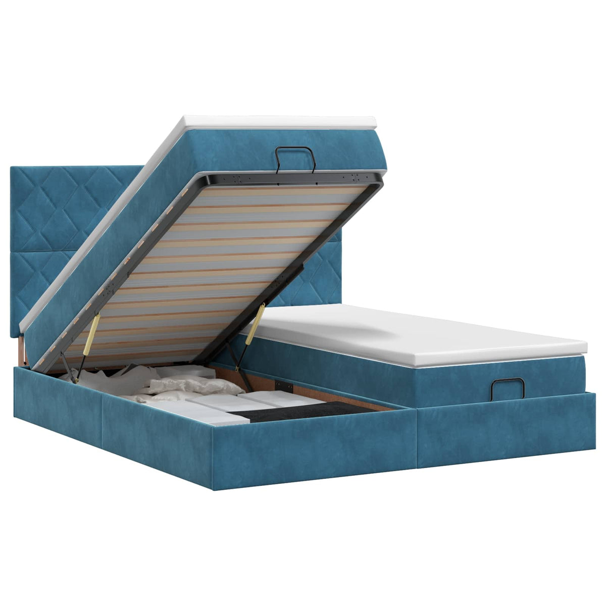 Ottoman bed met matras met hoofdeinde 2 st Donkerblauw Fluweel is nu te koop bij PeponiXL, paradijselijk wonen!