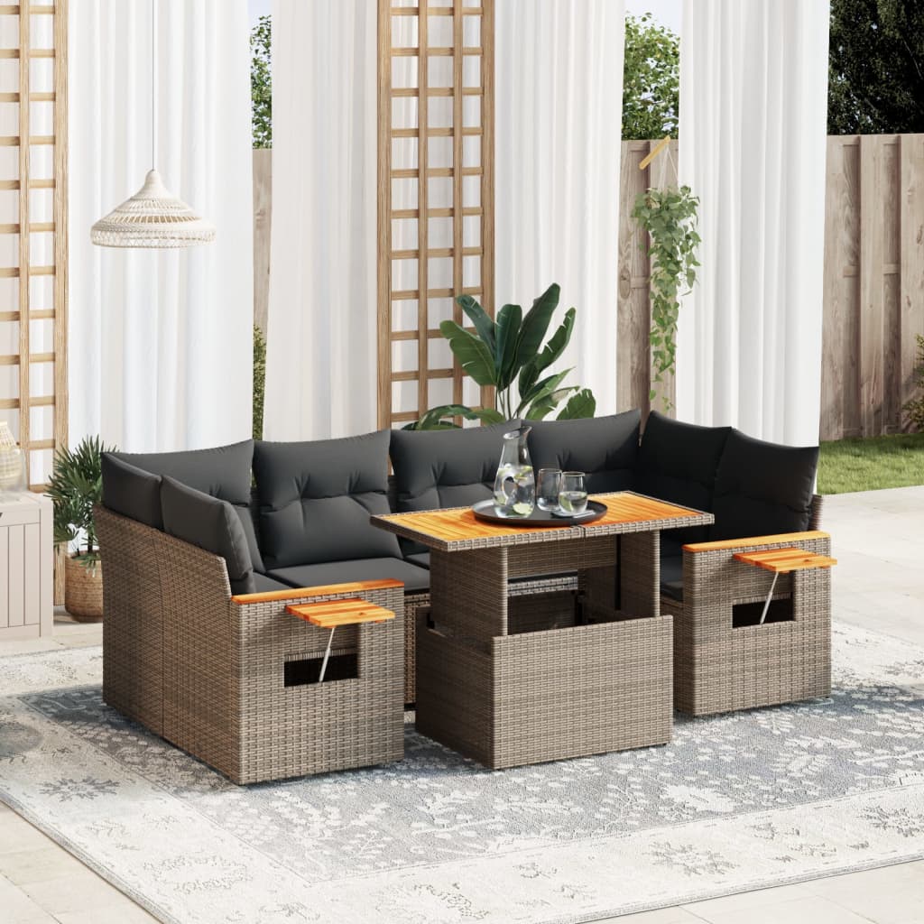 7-delige Loungeset met kussens poly rattan grijs is nu te koop bij PeponiXL, paradijselijk wonen!
