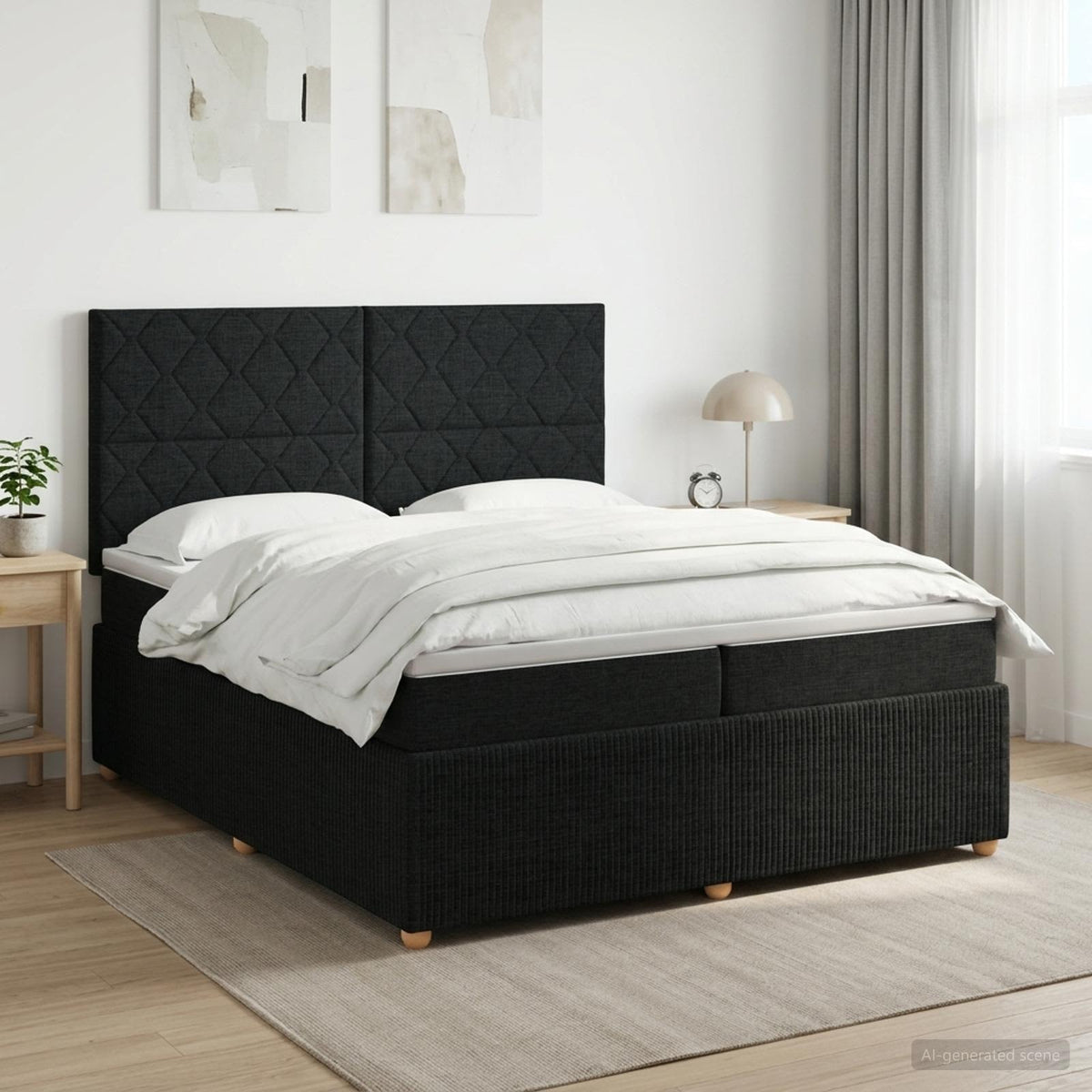 Boxspringbed met matras met hoofdeinde Zwart 200 x 200 cm Stof is nu te koop bij PeponiXL, paradijselijk wonen!
