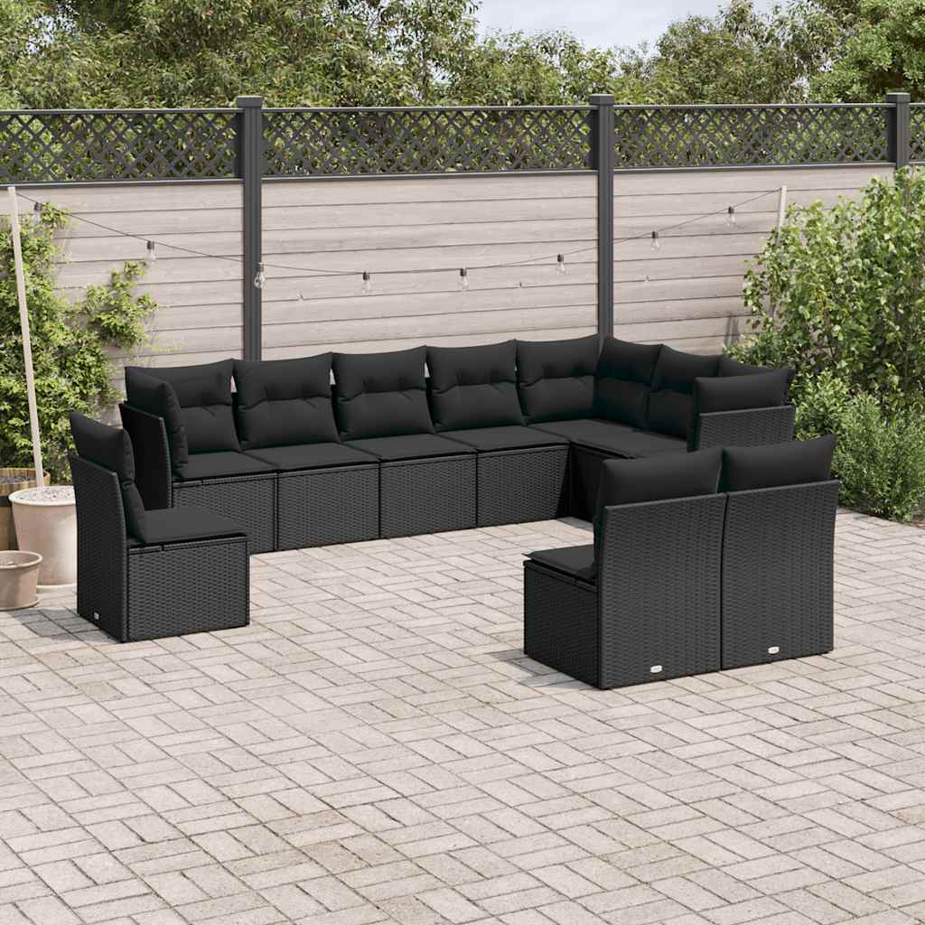 10-delige Loungeset met kussens poly rattan zwart is nu te koop bij PeponiXL, paradijselijk wonen!