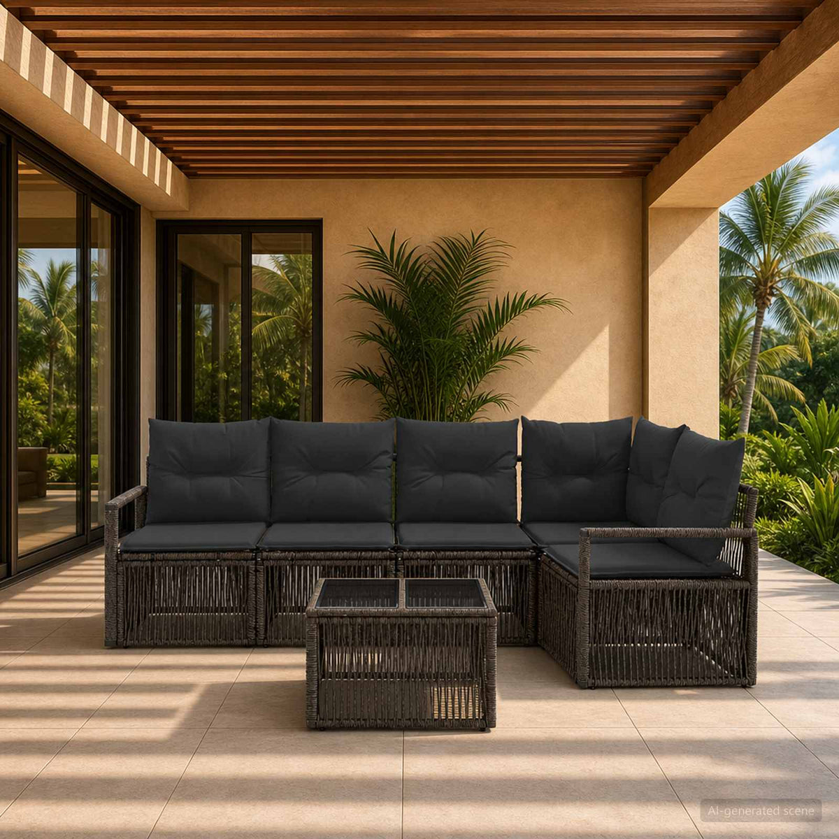 Tuinbankenset 6 pcs Grijs poly rattan is nu te koop bij PeponiXL, paradijselijk wonen!