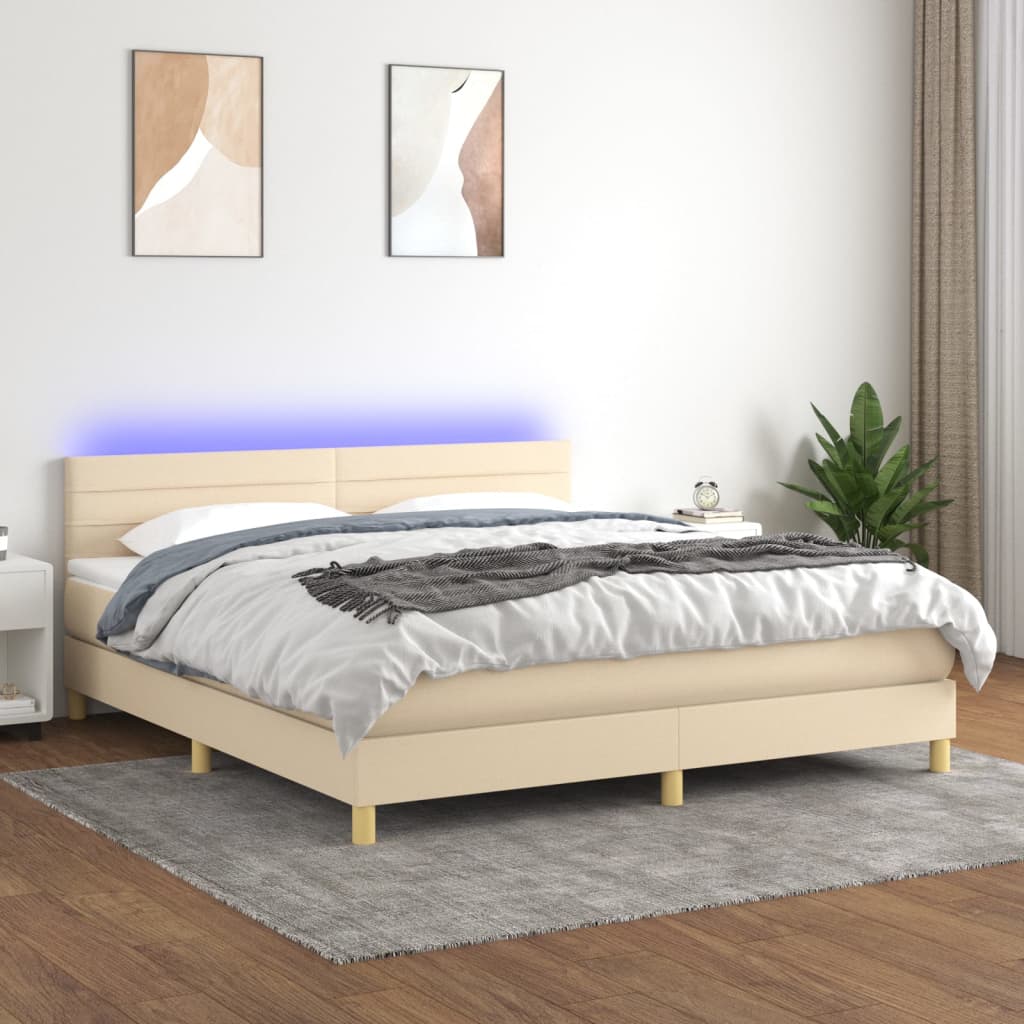 Boxspring met matras en LED stof crèmekleurig 160x200 cm is nu te koop bij PeponiXL, paradijselijk wonen!