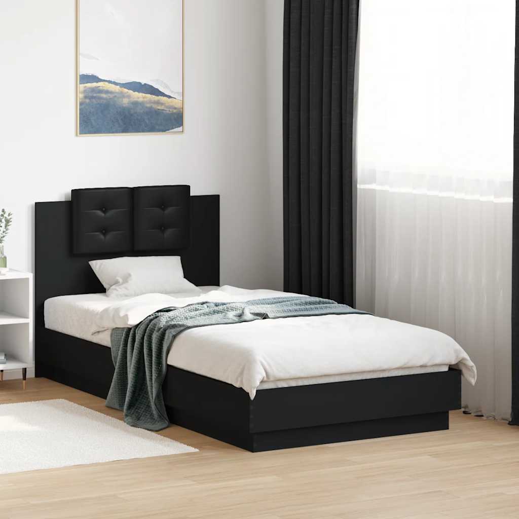 Bedframe met hoofdeinde bewerkt hout zwart 90x190 cm is nu te koop bij PeponiXL, paradijselijk wonen!