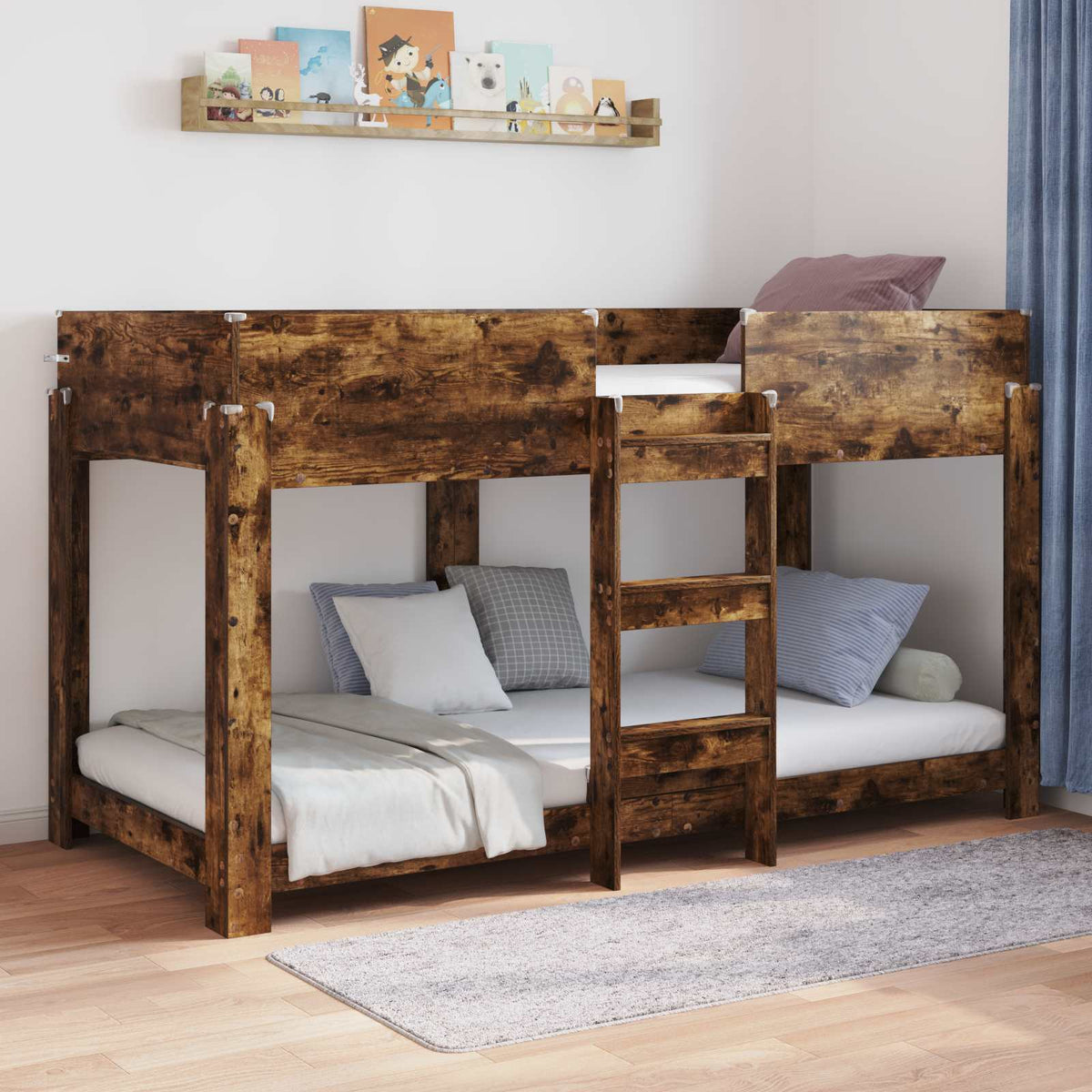 Bunk Bed voor Kinderen Gerookt eiken 90 x 190 cm Bewerkt hout is nu te koop bij PeponiXL, paradijselijk wonen!