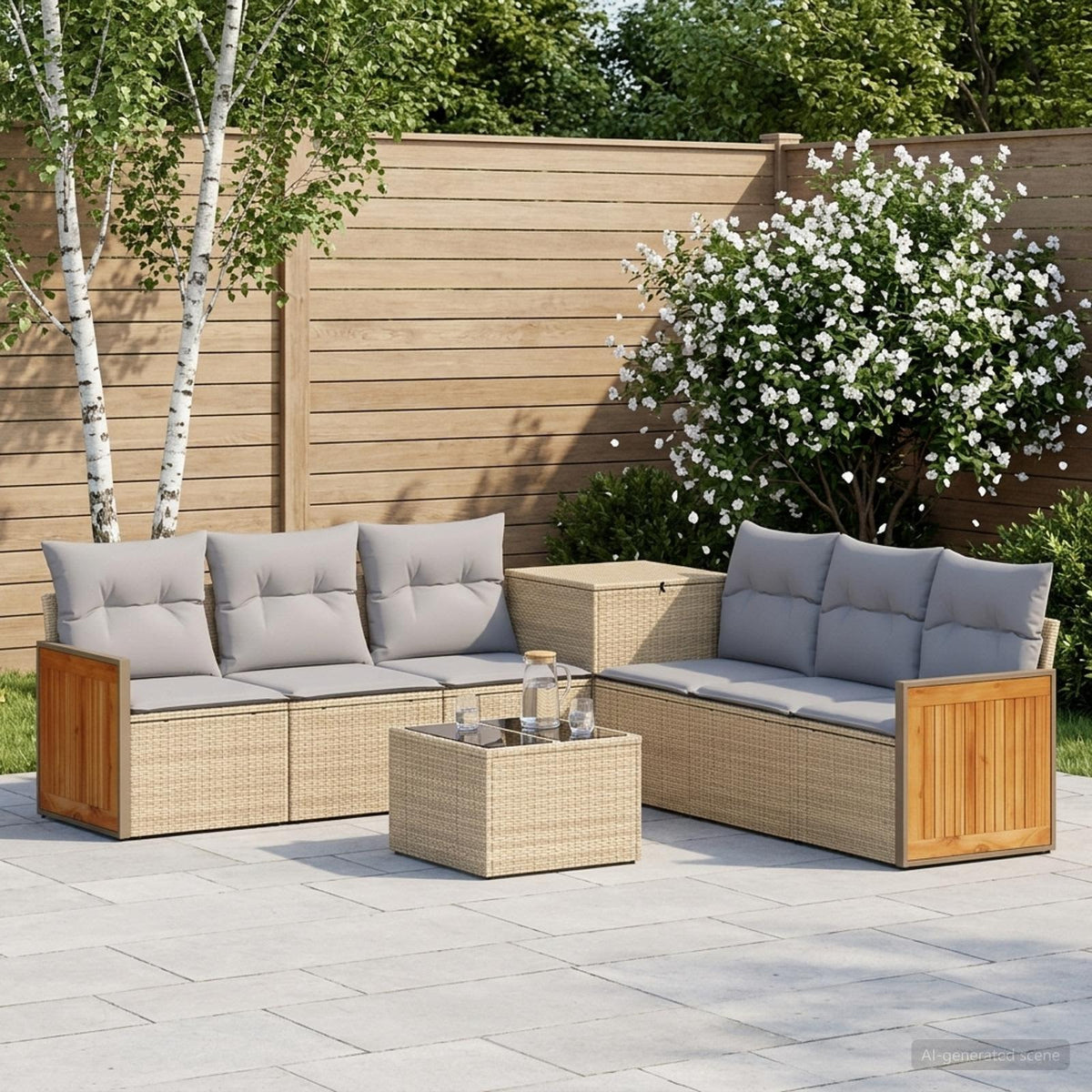 Bankstel 8 st Beige en Licht Grijs Poly Rattan en Staal is nu te koop bij PeponiXL, paradijselijk wonen!