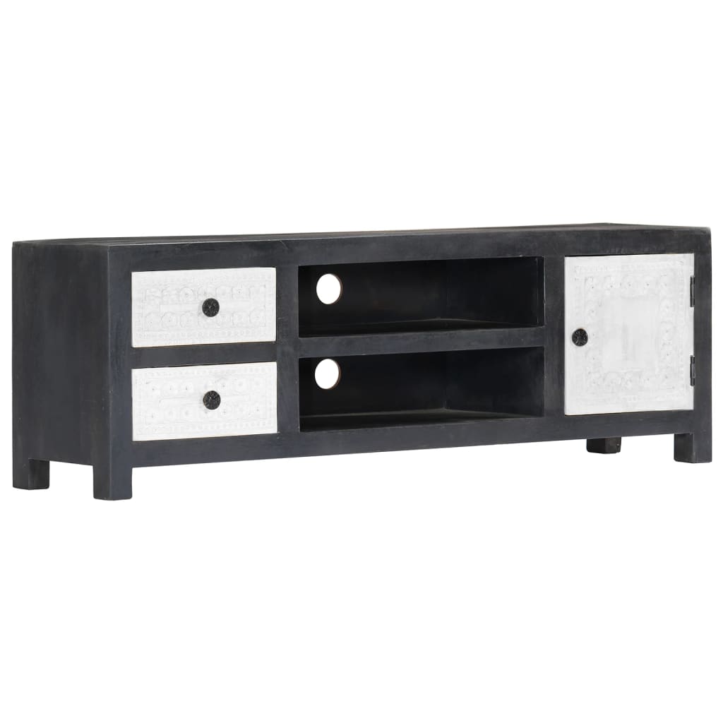 Tv-meubel handgesneden 120x30x40 cm massief mangohout grijs wit is nu te koop bij PeponiXL, paradijselijk wonen!