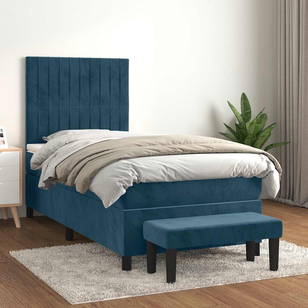 Boxspring met matras fluweel donkerblauw 90x200 cm is nu te koop bij PeponiXL, paradijselijk wonen!