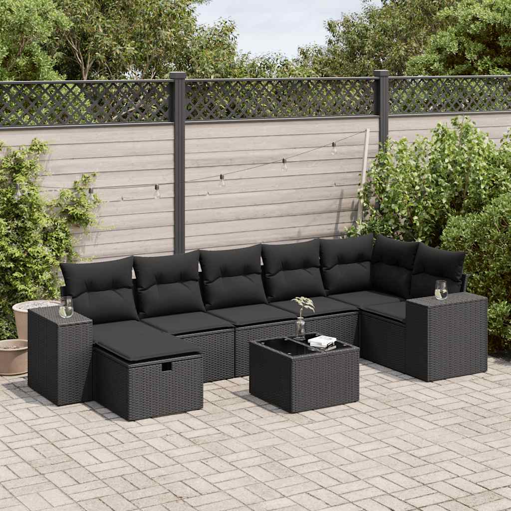 8-delige Loungeset met kussens poly rattan zwart is nu te koop bij PeponiXL, paradijselijk wonen!