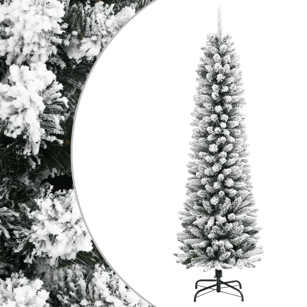 Kunstkerstboom met sneeuw smal 180 cm PVC en PE is nu te koop bij PeponiXL, paradijselijk wonen!