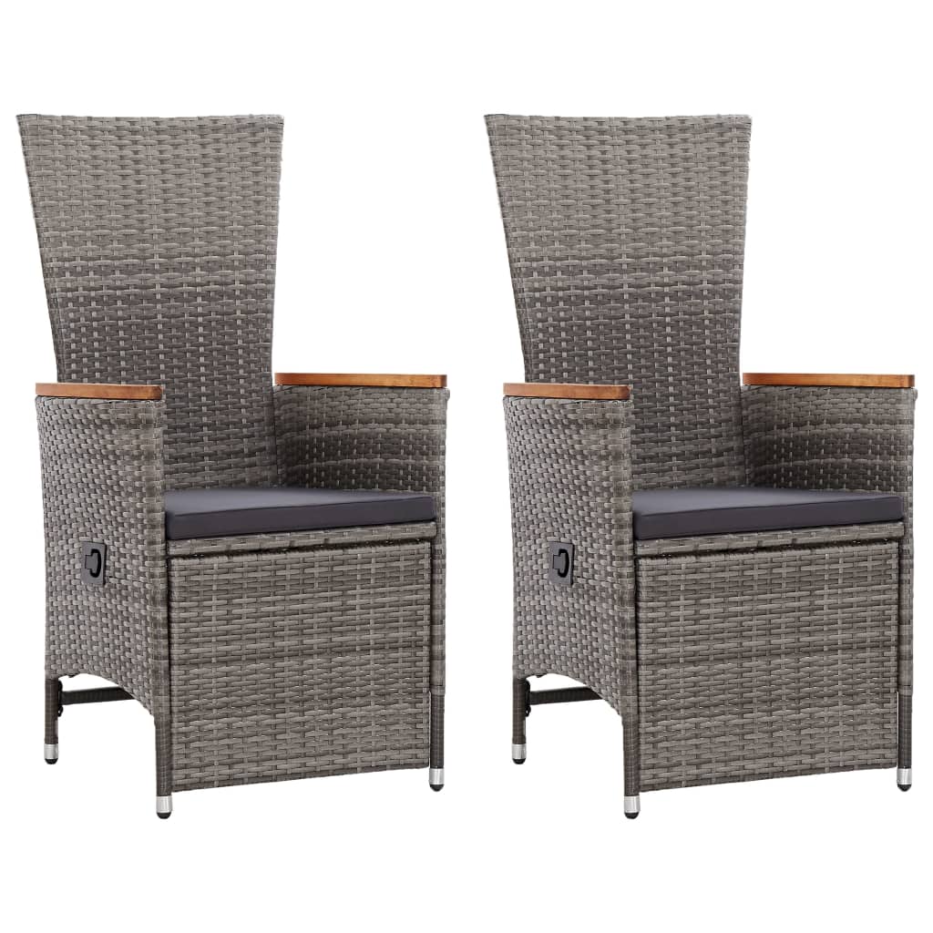 Tuinstoelen 2 st verstelbaar met kussens poly rattan grijs is nu te koop bij PeponiXL, paradijselijk wonen!