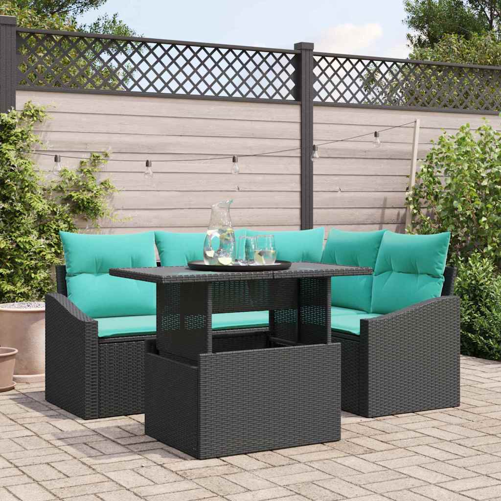 Tuin Sofa Set met kussen met opslag 5 pcs Zwart en blauw is nu te koop bij PeponiXL, paradijselijk wonen!