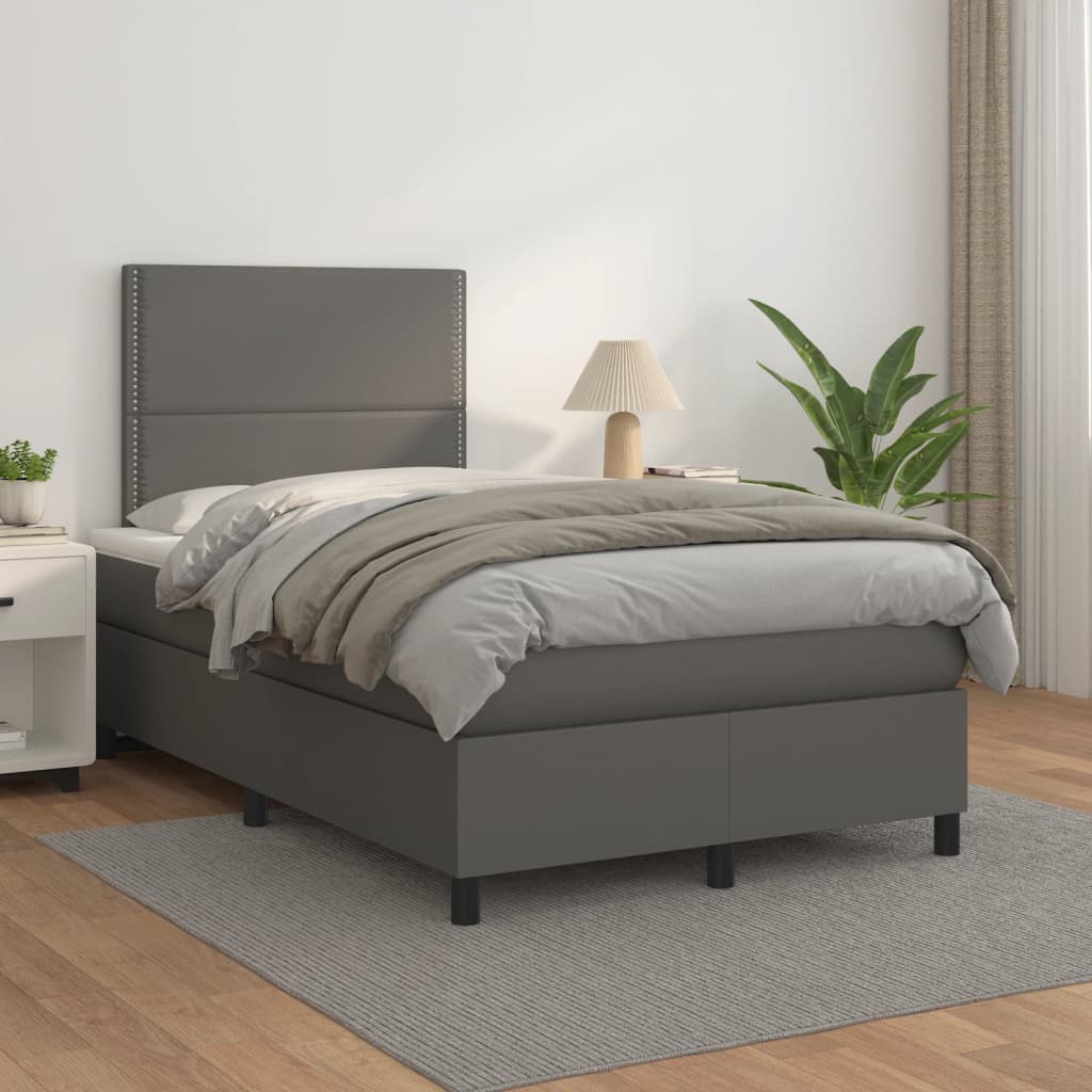 Boxspring met matras kunstleer grijs 120x200 cm is nu te koop bij PeponiXL, paradijselijk wonen!