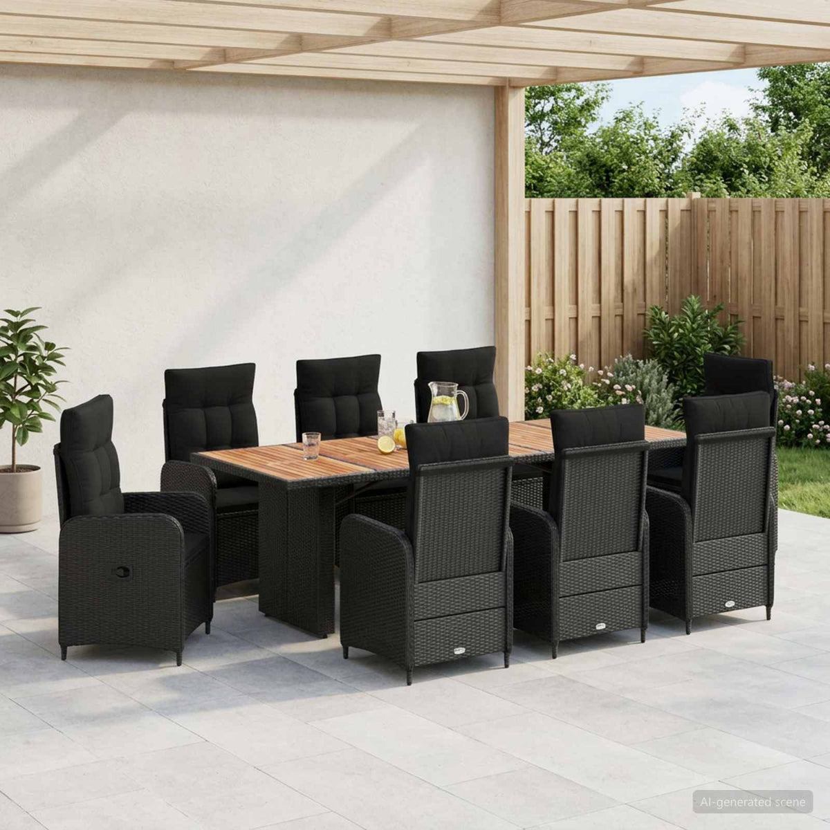 Buiten eettafelset 9 st Zwart poly rattan is nu te koop bij PeponiXL, paradijselijk wonen!