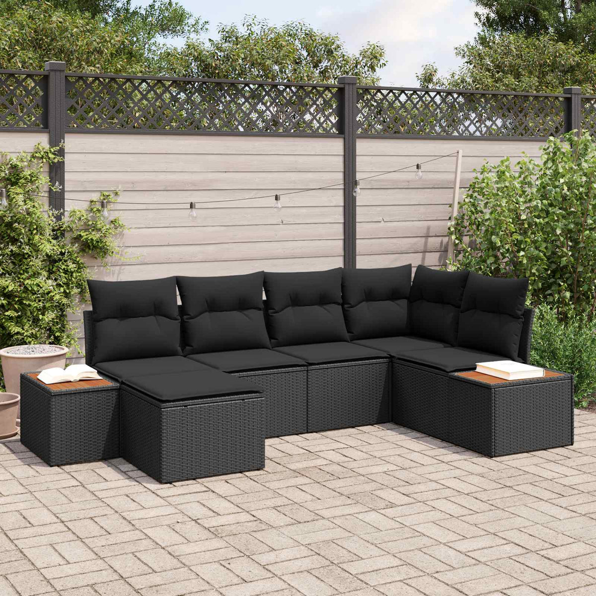 Tuin Sofa Set met kussen 6 pcs Zwart poly rattan is nu te koop bij PeponiXL, paradijselijk wonen!