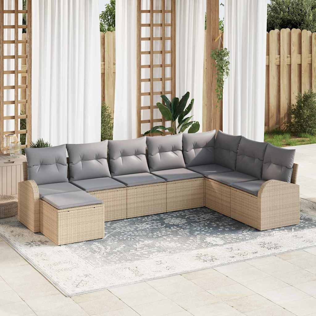 Bankstel met kussen 8 pcs Beige en lichtgrijs poly rattan is nu te koop bij PeponiXL, paradijselijk wonen!