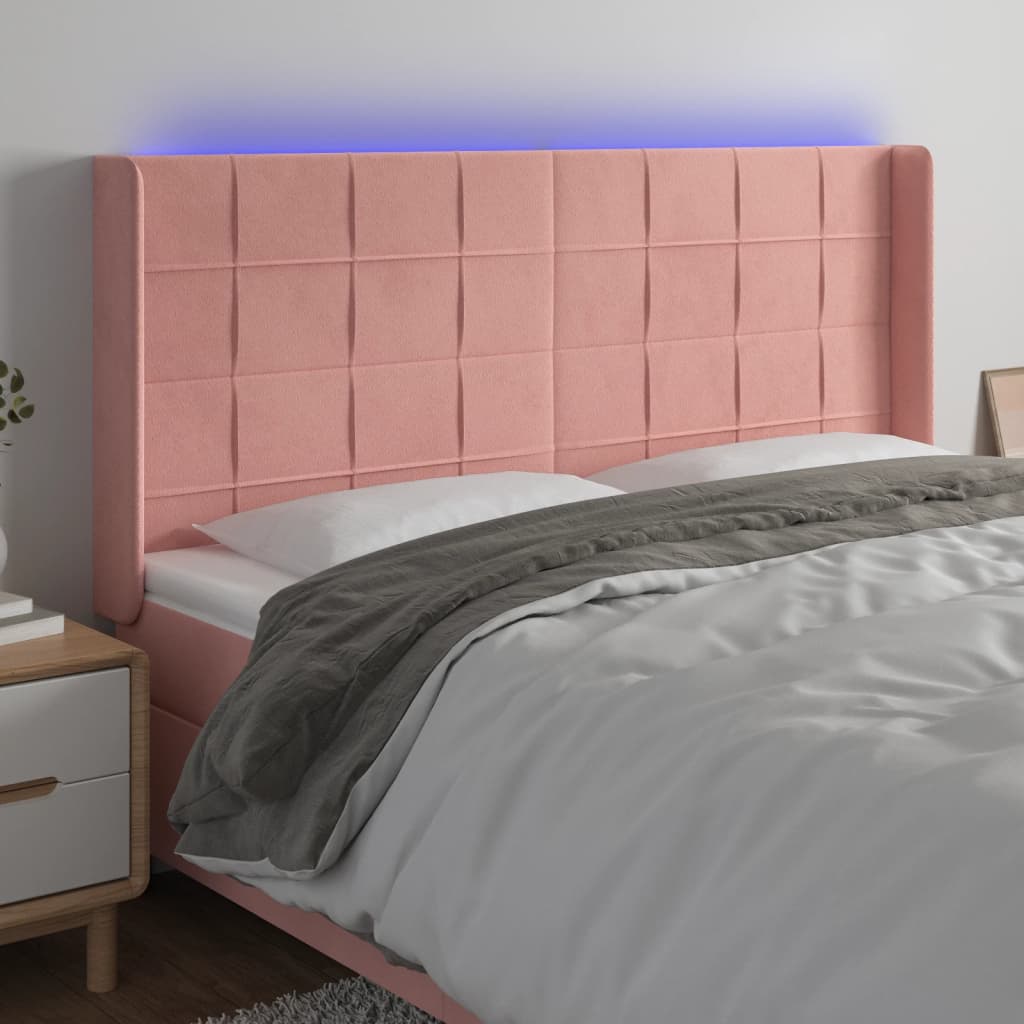 Hoofdbord LED 163x16x118/128 cm fluweel roze is nu te koop bij PeponiXL, paradijselijk wonen!