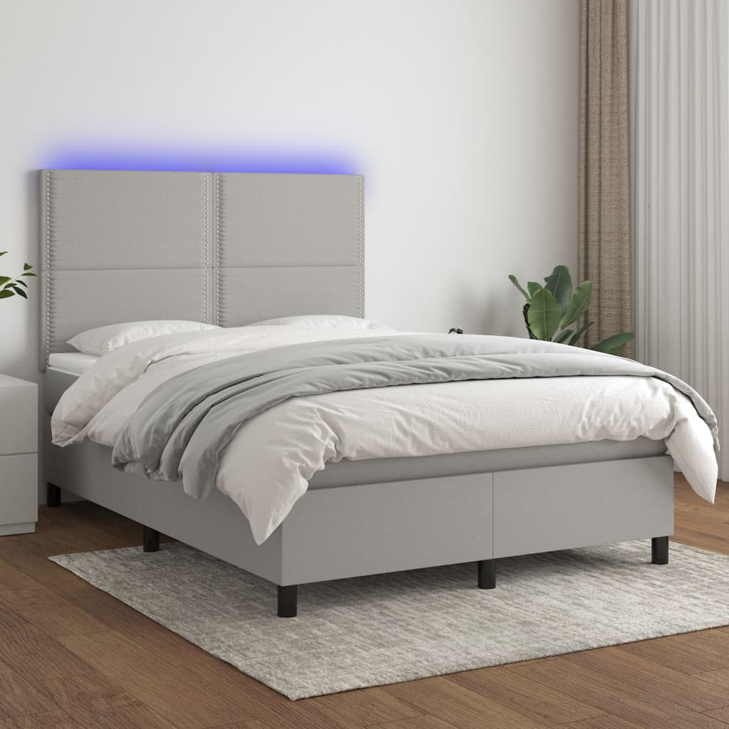 Boxspring met matras en LED stof lichtgrijs 140x200 cm is nu te koop bij PeponiXL, paradijselijk wonen!