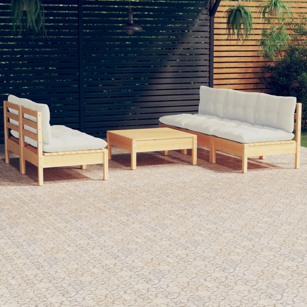 6-delige Loungeset met crèmekleurige kussens grenenhout is nu te koop bij PeponiXL, paradijselijk wonen!