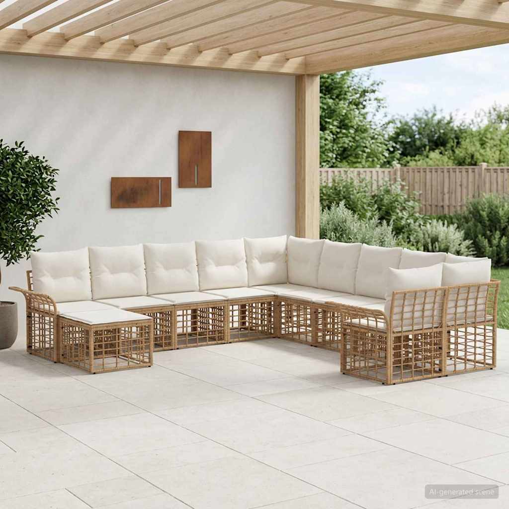 Buiten bankenset 11 pcs Natuurlijk en Crème Wit Polyester is nu te koop bij PeponiXL, paradijselijk wonen!