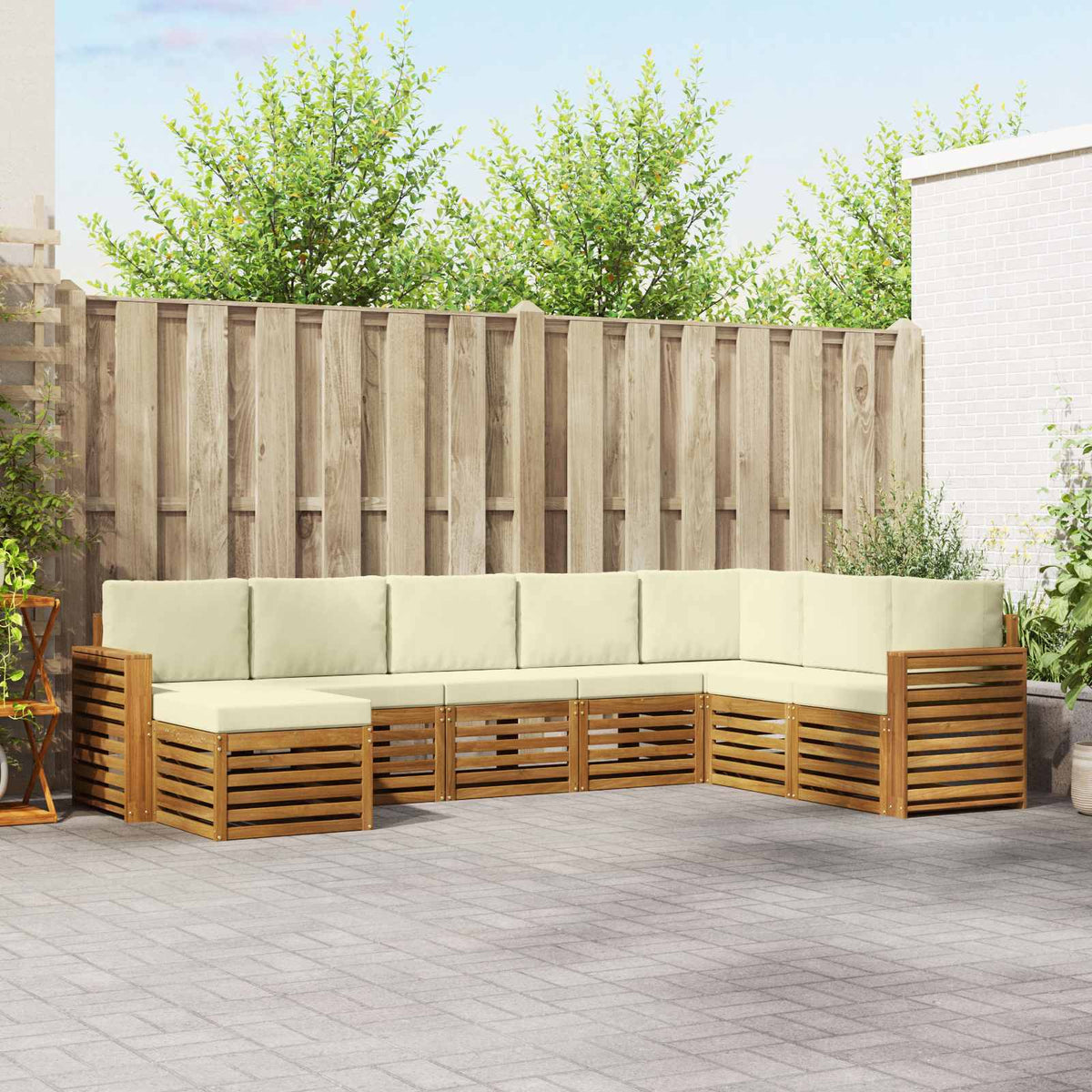 Buiten bankenset 8 pcs Natuurlijk en Crème Massief Acaciahout is nu te koop bij PeponiXL, paradijselijk wonen!