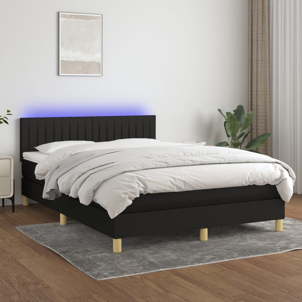 Boxspring met matras en LED stof zwart 140x190 cm is nu te koop bij PeponiXL, paradijselijk wonen!