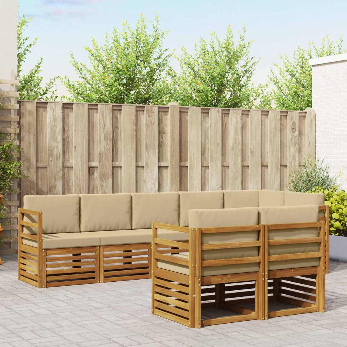 Sofa-Sets 8 pcs Natuurlijk en Beige Massief Acaciahout is nu te koop bij PeponiXL, paradijselijk wonen!