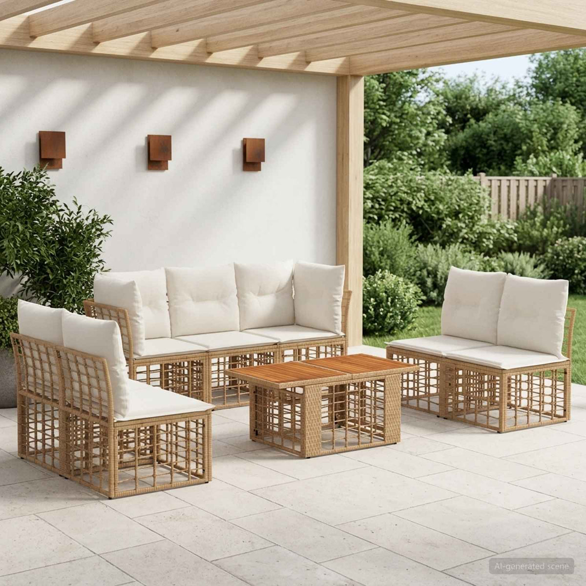 Tuinbankenset 8 st Natuurlijk en Crème Wit poly rattan is nu te koop bij PeponiXL, paradijselijk wonen!
