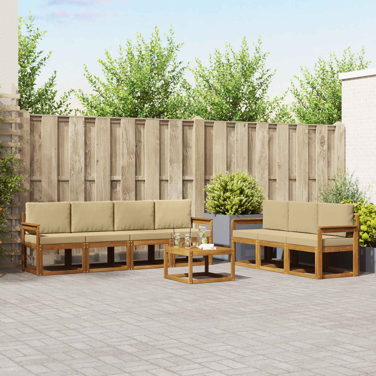 Buiten bankenset met kussen 8 pcs Natuurlijk en Beige is nu te koop bij PeponiXL, paradijselijk wonen!