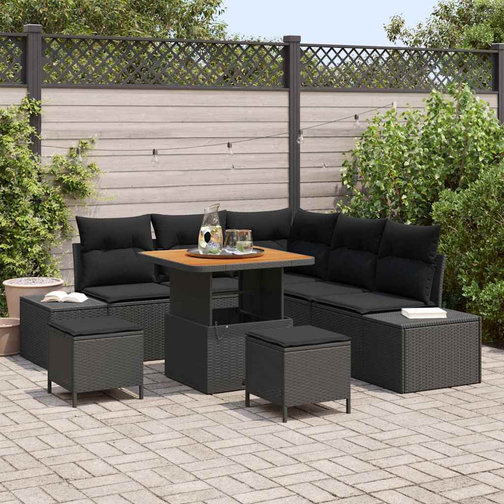 Tuinbankenset met kussen met opslag 8 pcs Zwart Poly riet is nu te koop bij PeponiXL, paradijselijk wonen!