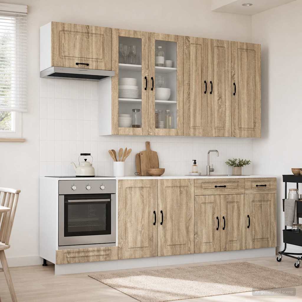 Keukenblok KALMAR 8 pcs Sonoma Eiken Bewerkt hout is nu te koop bij PeponiXL, paradijselijk wonen!
